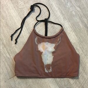 Chaser Brown and Black Halter Bikini Top